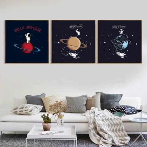 Cartoon Astronaut Space Star Print Home Wall Art Decor Painting Kid Bedroom Picture Nordic Minimalist Art Decor Canvas Painting