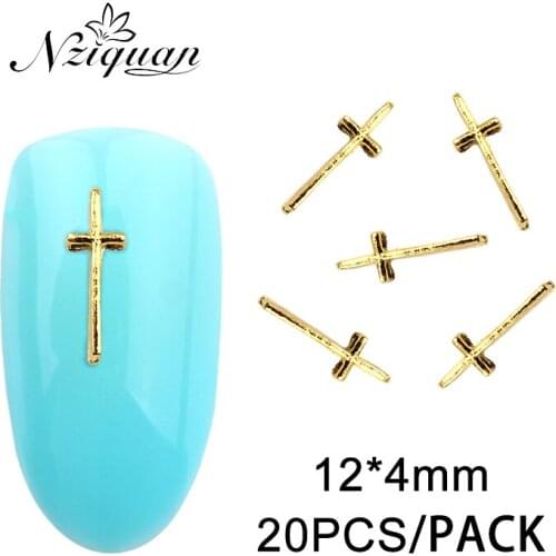 NZIQUAN 20PCS Cross Multicolor Nail Decoration Sticker Glamour Metal Nail Decoration Nail Art DIY Nail Decoration