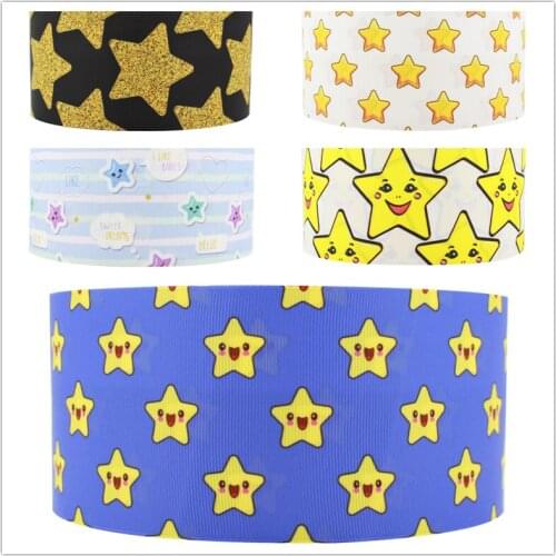 Q&N ribbon 16mm 22mm 25mm 38mm 50mm 75mm Star Printed Grosgrain/FOE Ribbon DIY Handmade Materials Decorative Home Text