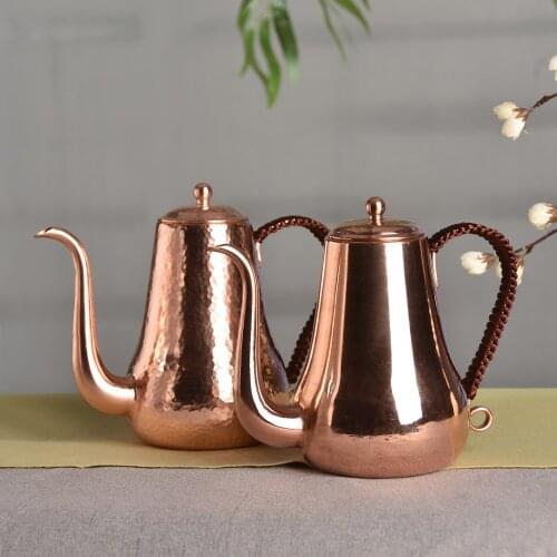 Water Jug Red Copper Pot Fine Mouth Pot Pure Handmade Hammer Pattern Kettle Crane Mouth Coffee Pot 1 Liter Kitchen Oil Pot