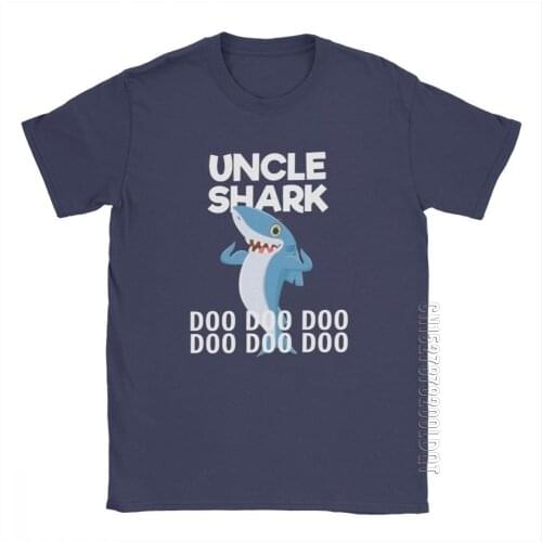 Mens T Shirt Uncle Shark Doo Doo Family Novelty Male Tshirt Best Uncle Gifts Basic Tees Clothing Pure Cotton Printed T-Shirt