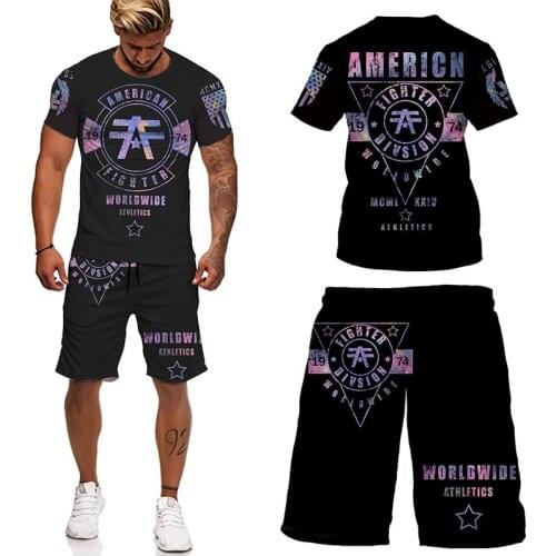 2021 Summer Mens 3d Printed Sportswear Casual Shorts Suit Mens Sports Suit T-shirt + Shorts 2-piece Summer Beach Sports Suit