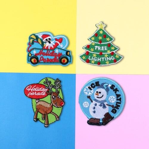 Cartoon Christmas tree snowman Patches Embroidery Biker Appliques Iron Santa Claus Patches For Clothes Jeans Patches