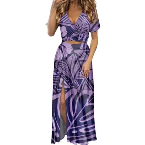 NOISYDESIGNS Women Tropical Leaves Pattern Ladies Sexy V Neck Strapless High Split Beach Maxi Dresses Girls 2pcs Set Stracksuit