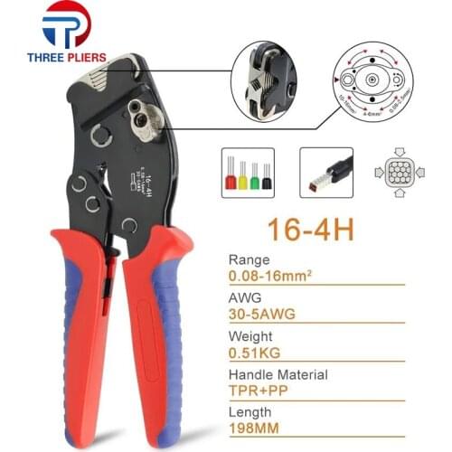 0.08-16mm2 16-4H Tubular Terminal Crimping Tools Mini Pliers Adjust Knob To Control Crimping Size Terminals Electrical Clamps