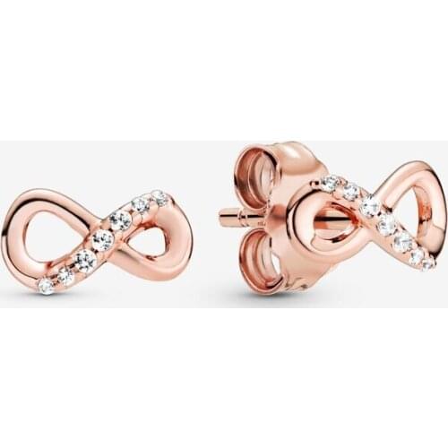 Original 925 Sterling Silver Pan Earring Shining Eternal Symbol Rose Gold Earrings For Women Wedding Gift Fashion Jewelry