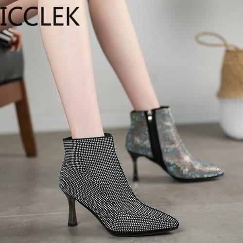 Autumn Winter Womens Heels Chelsea Boots Sexy Woman Pointed Toe High Heel Shoes Black White Fashion Boots
