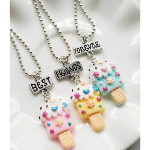 Children Best Friend Necklace Resin Simulation Pink Blue Yellow Ice Cream Pendant BFF 3 Necklace Jewelry Gifts For Kids 10 Set