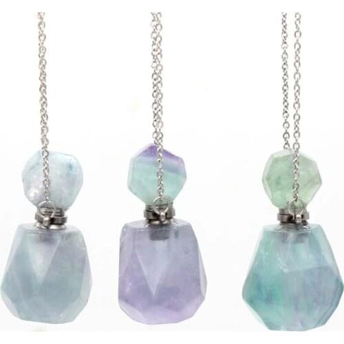 Natural Stone Necklace Perfume Bottle Pendant Chakra Crystal Quartz Reiki Healing Jewelry Chain Statement Women Accessory