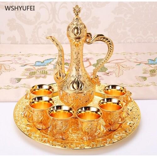 Russian metal hip flask European style wine glass 8-piece set zinc alloy tulip craft hip flask high-end luxury household crafts