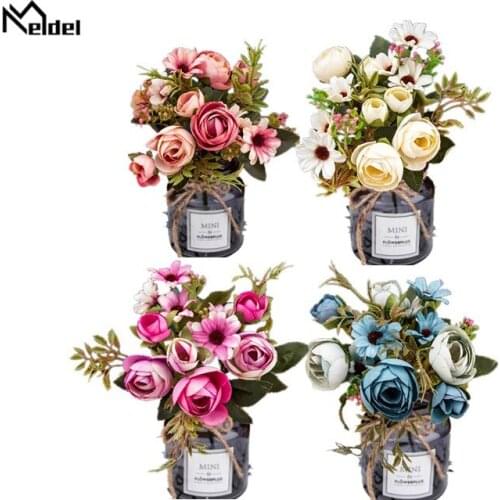 Silk Peony Bonsai Green Artificial Flower White Rose Wedding Bouquet Fake Peony Flower Arrangement Spring Daisy Decor Home Party