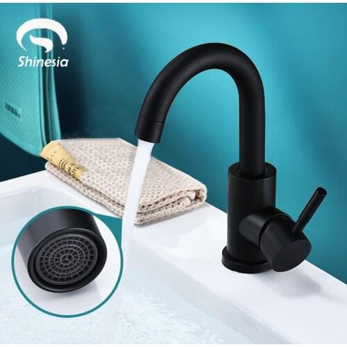 Shinesia Bathroom Basin Faucet Matte Black Series for Sink Vessel Stainless Steel Hot and Cold Water Mixer Tap Crane