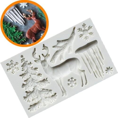 Christmas Deer Silicone Mold Icicle Snowflake Chocolate Candy Molds Fondant Cake Decorating Tools Kitchen Baking Moulds SQ17191