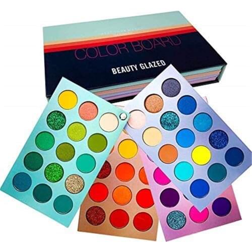 BEAUTY GLAZED 4-Layer Stereo Eye Shadow Plate Cos Makeup Eye Shadow Stage Wear Shimmer Eyeshadow 60 Colors Neon Yellow Glitter