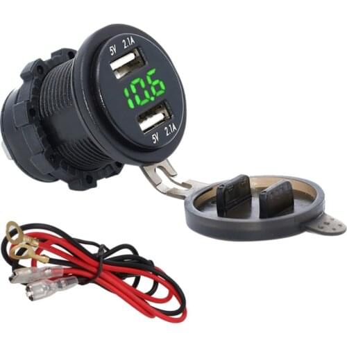 Motorcycle Dual USB Car Charger Wiring Modified 4.2A Voltmeter Digital Display Power Adapter Quick Charging Cigarette Lighter