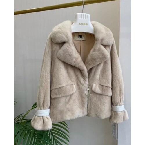 Real Mink Fur Women Medium long Coat Female detachable sleeves stand coollar Mandarin Collar good quality Real Mink Fur Jacket
