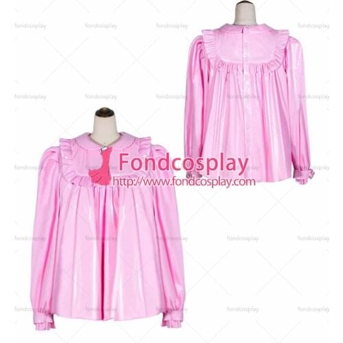 French Sissy Maid baby pink PVC shirt Uniform Cosplay Costume Tailor-made[G4056]