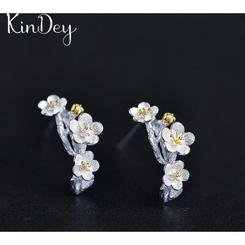 Kindey Bohemian Romantic Silver Color Plum Flower Earrings For Women Fashion Jewelry