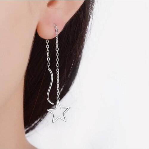 KOFSAC New Fashion 925 Sterling Silver Earrings For Women Party Jewelry Hollow Star Long Tassel Wave Chain Ear Line Earring Gift