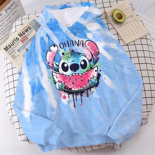 Kawaii Stitch Ohana Hoodies Women Disney Cartoon Lilo Stitch Graphic Streetwear Anime Unisex Korean Style Sweatshirts Female