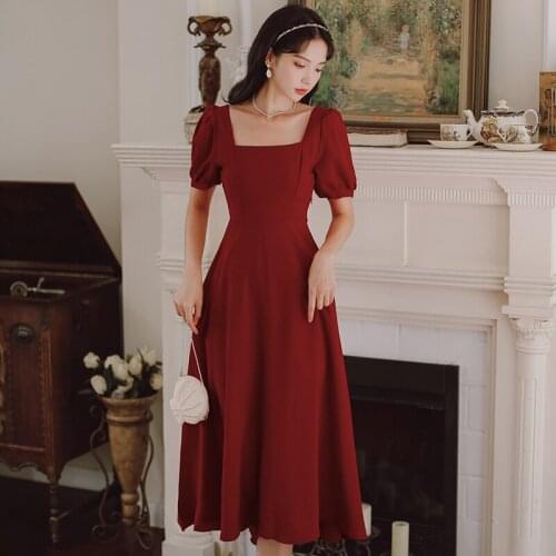 Dresses For Women 2021 White Dress French Square Collar Elegant Temperament Puff Sleeve Gentle Vintage Dresses