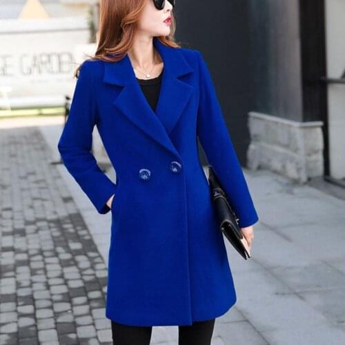 Womens Woolen Coat Autumn Winter Jacket Mid-Long Large Size 4XL Wool Woolen Suit Coat Ladies Basic Outerwear Casaco Feminino