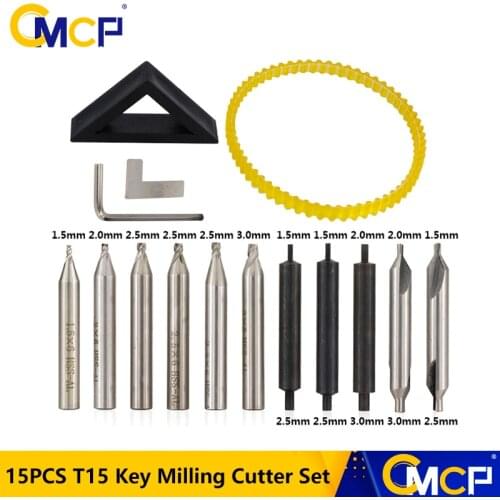 15pcs T15 Key Milling Cutter Set For All Vertical Key Machine Center Dril Bit End Mill Key Cutting Machine Parts Locksmiths Tool