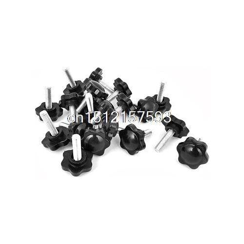 20Pcs 25mm Dia Star Shaped Head M6 x 20mm Male Thread Clamping Screw Knob