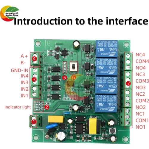 4 Channel Relay Module AC 220V Modbus RTU Onboard Relay Switch RS485/TTL UART Interface 4 Way Input Output Power Supply Module