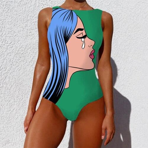 40# Sexy Print One Piece 2021 New Swimsuit High Neck Large Size Swimwear Push Up Women Vintage Body Swim Beach Pool Bathing Suit