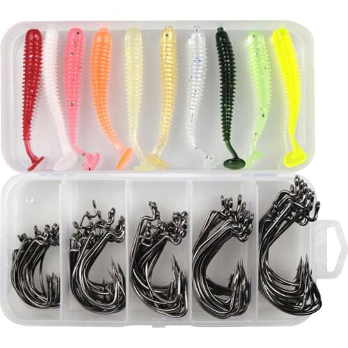 50Pcs/Box High Strength Crank Hooks Texas Rig High Carbon Steel Hook set for Soft Bait Lure Fishhooks Fishing Accessories Red