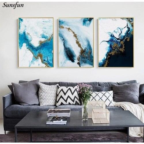 Abstract Poster Print Blue Golden Modern Style Canvas Prints Nordic Wall Art Decoration Picture Living Room Decor