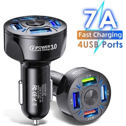 Car Charger 5V 7A QC3.0 Fast Charging Adapter Portable 4U Ports For Xiaomi iPhone 12 Mobile Phone Car-Charger Quick Charge 3.0