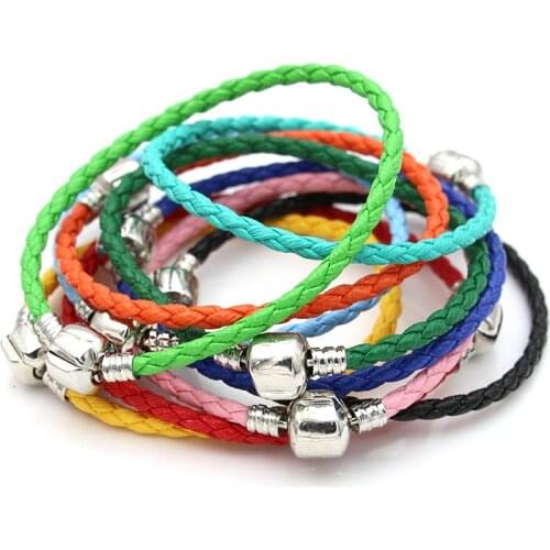 Colorful Leather Cord Bracelet Fit charm bangle for women girls Diy jewelry 3mm basic chain