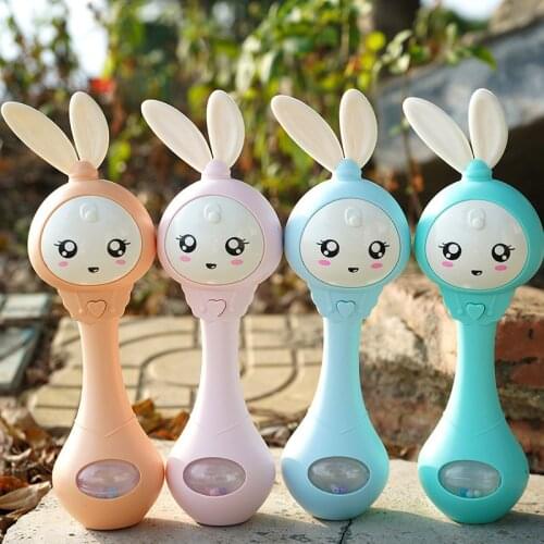 Baby Music Flashing Teether Rattle Toys Rabbit Hand Bells Mobile Infant Pacifier Weep Tear Newborn Early Educational Toys 0-12M