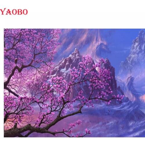 Diy 3d diamond embroidery Sakura Tree landscape diamond painting full square round diamond mosaic rhinestone home wall decor art