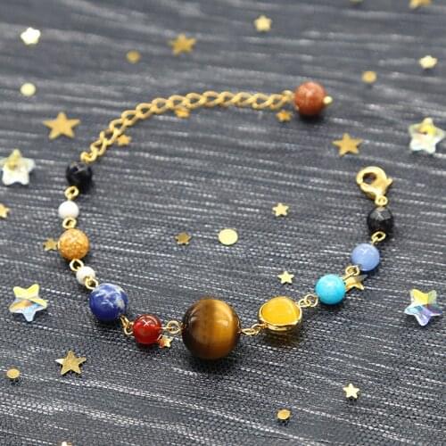 Hot Sale Universe Galaxy Bracelet The Eight Planets Solar System Guardian Star Jewelry Natural Stone Yoga Chakra Beads Bracelet