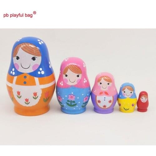 PB Playful bag Five story little belly little flower girl Russian Doll Toy Set birthday gift wooden crafts decoration HG03