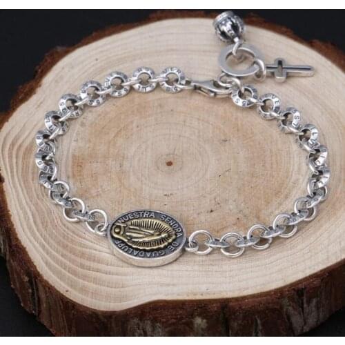 Classic Catholic Virgin Mary Pendant Metal Braided Chain Bracelet Religious Style Prayer Amulet Jewelry