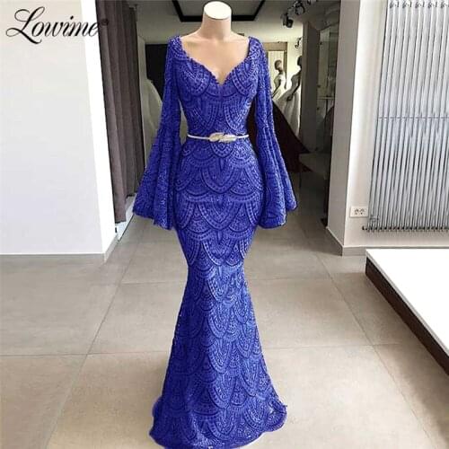 Lace Saudi Arabic Evening Dresses Custom Made Color Muslim Turkish Dubai Party Gowns Mermaid With Long Sleeves Prom Dress 2019