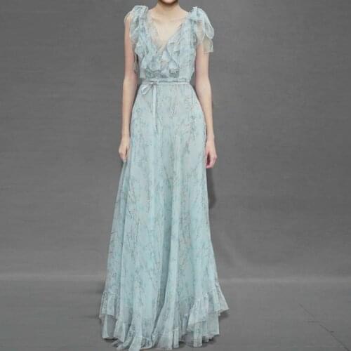 Summer Maxi Dress Women Floral Print Dress V-Neck Sleeveless Spaghetti Strap Backless Side Split Sexy Long Dress