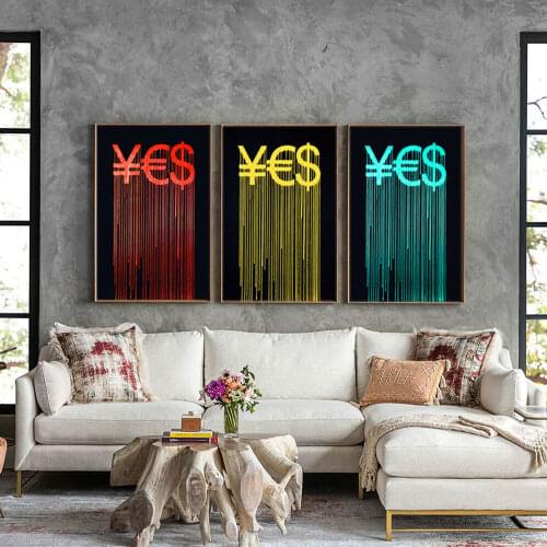 Personality Yes Shape Yellow Colorful Dollar Euro Sign Canvas Decorative Painting Art Poster Room Home Decoration Living Room