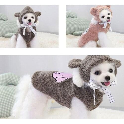 Cute Dog Clothes Warm Fleece Vest With Hat Suit Distinctive Back Decal Puppy Cat Two-legged Coat Teddy French Bulldog Sweater