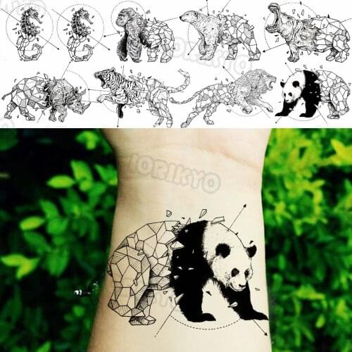 Minimalist Panda Small Temporary Tattoos For Women Men Realistic Seahorse Gorilla Tiger Fake Tattoo Sticker Arm Tatoos Body