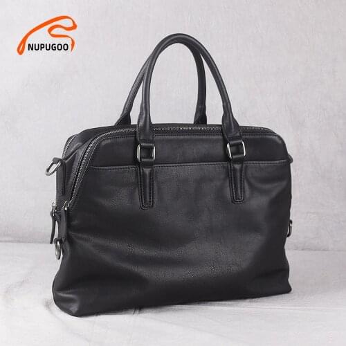 Genuine Leather Mens Briefcase Casual Business Handbag Fashion Trend Shoulder Bag Origina Office Bag For 14 Inch Laptop NUPUGOO