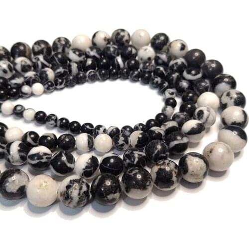 Natural Black White Zebra Jaspers Stone Beads Loose Round Spacer Beads For Jewelry Making DIY Bracelet Handmade 4 6 8 10 12MM