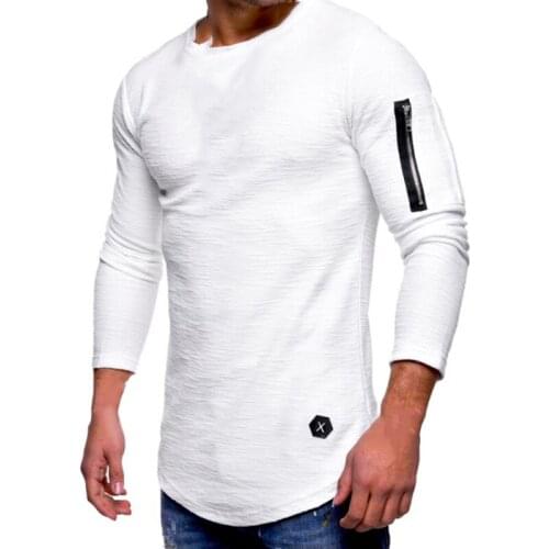 One Piece Mens t-shirt Summer Long Sleeve O Neck Fitness Tops Arm Zipper Stitching Long T-shirt Men Clothing