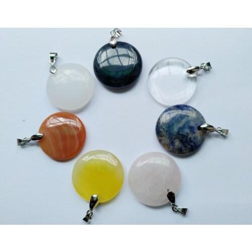Wholeale 7 Chakra Stone Pendant 30mm Puffy Round Healing Stone Crystal Pendant.7piece/set