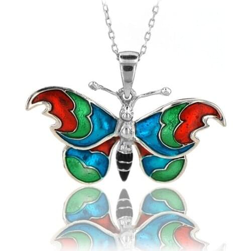 Butterfly Necklace 925 Sterling Silver Colorful Nature Charm Bridesmade Nature Lover Gift