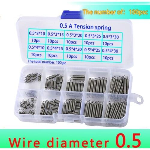100pcs Tension spring combination Wire diameter 0.5mm 304 stainless steel Stretching the spring Spiral return spring